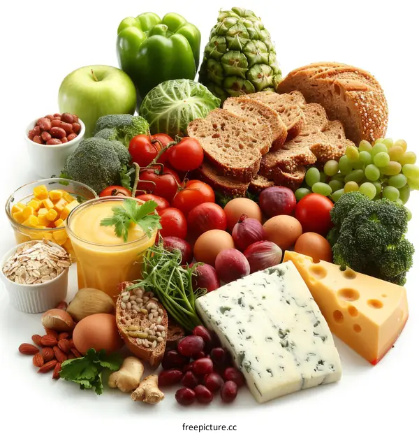 Healthy Food Arrangement on White Background