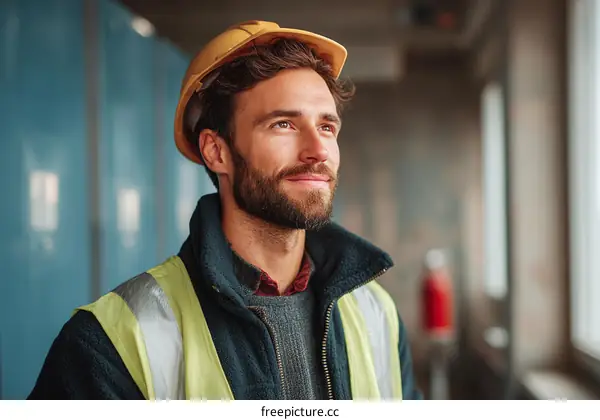 Construction Worker Focused on Future Project