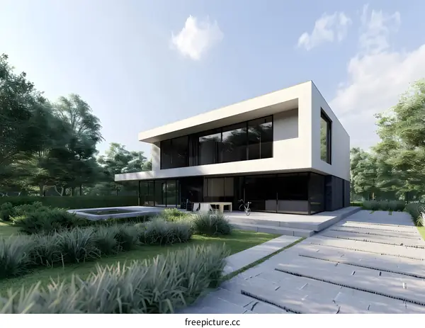 Modern House with a Pool and Garden