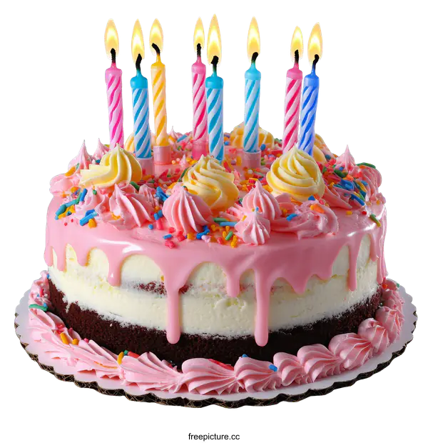 [Transparent Background PNG]Birthday Cake with Colorful Candles