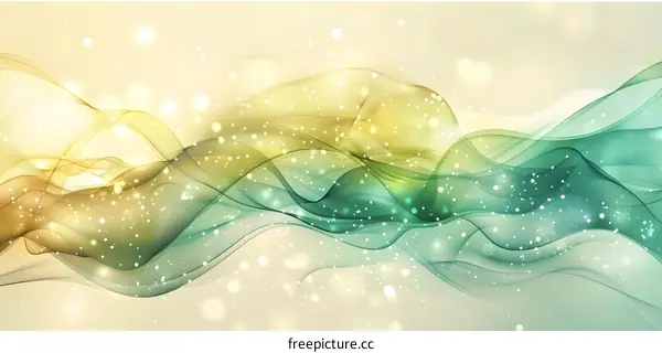 Golden and Green Waves with Glowing Background