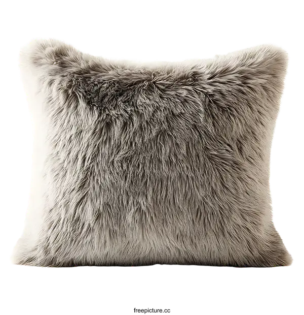 [Transparent Background PNG]Gray Faux Fur Throw Pillow