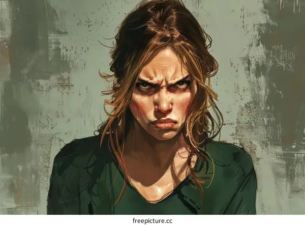 portrait of a scowling woman