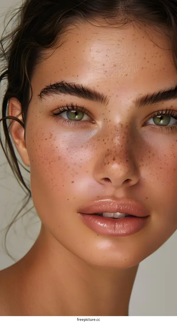 Beauty Portrait of a Young Woman with Freckles