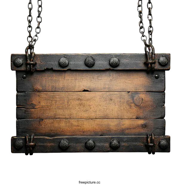 [Transparent Background PNG]Antique Wooden Sign with Metal Accents