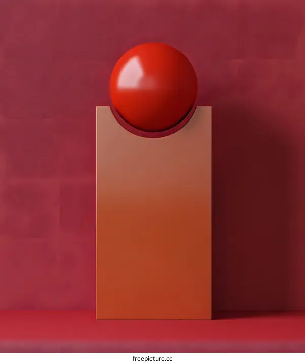 Abstract Red Sphere On Orange Rectangular Base