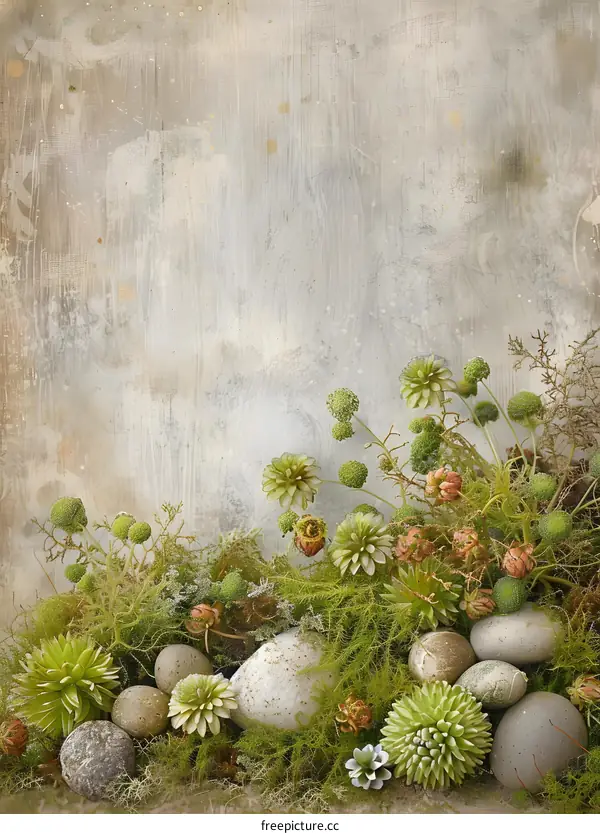 Vintage Green Flowers and Stones