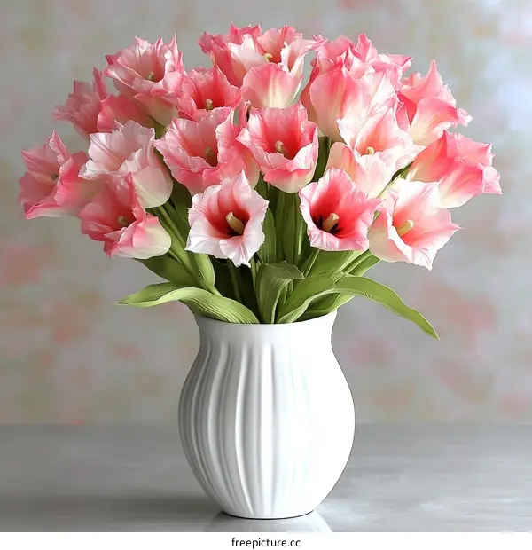 Beautiful Pink Tulips in White Vase