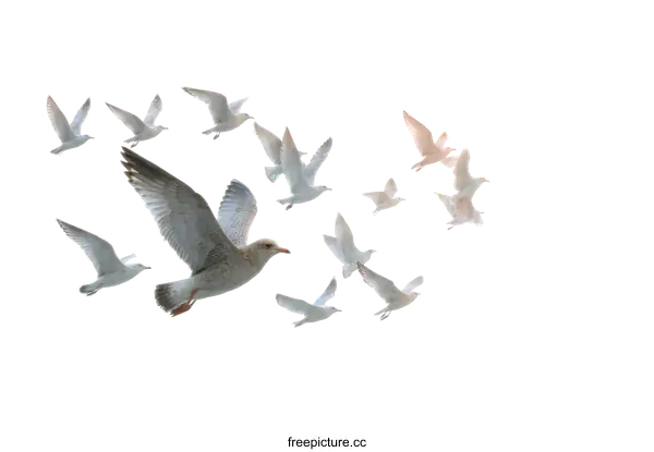 [Transparent Background PNG]A Flock of Seagulls Taking Flight