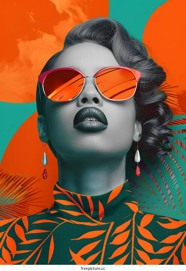 Woman With Sunglasses and Tropical Background