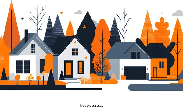 Abstract Illustration of Houses in a Forest