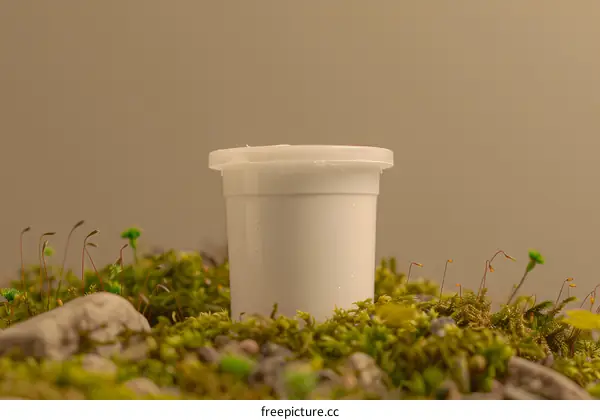 White Container on Green Moss