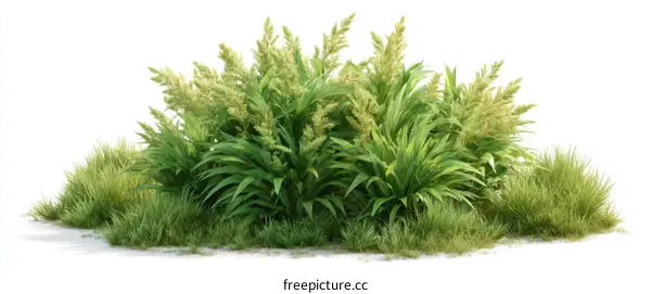 Green Grass Plants Isolated on White Background
