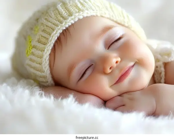 Sweet Baby Sleeping in a Knitted Hat