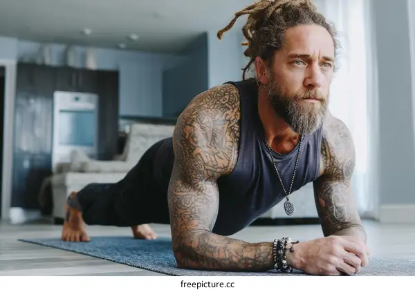 Man Doing Plank Exercise at Home