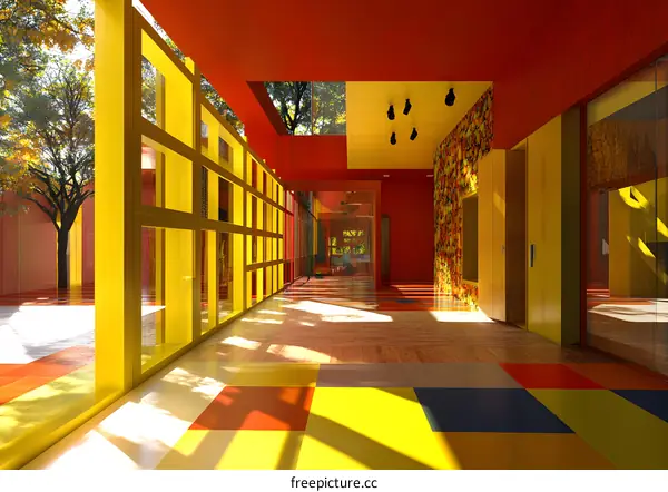 Interior Design of Modern Corridor with Colorful Walls