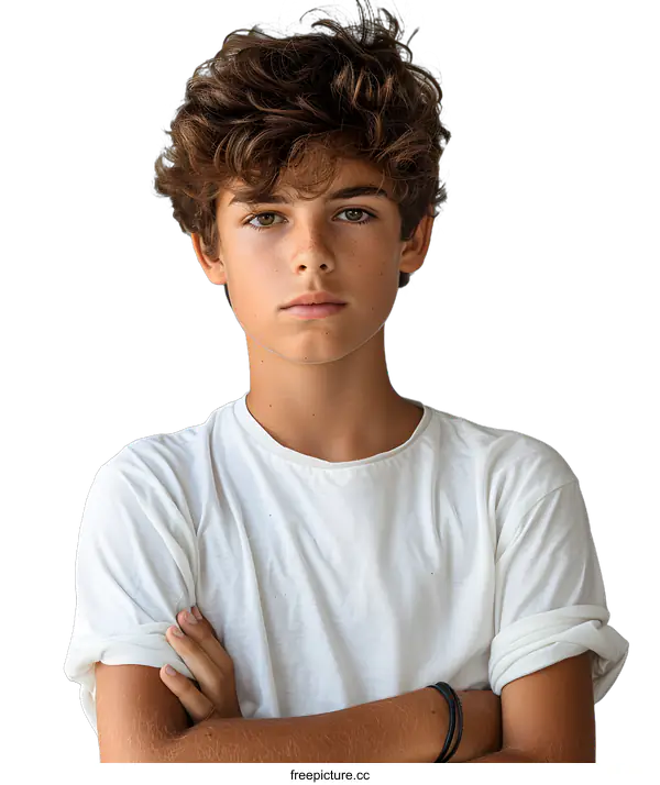 [Transparent Background PNG]Portrait of a boy with freckles and brown hair
