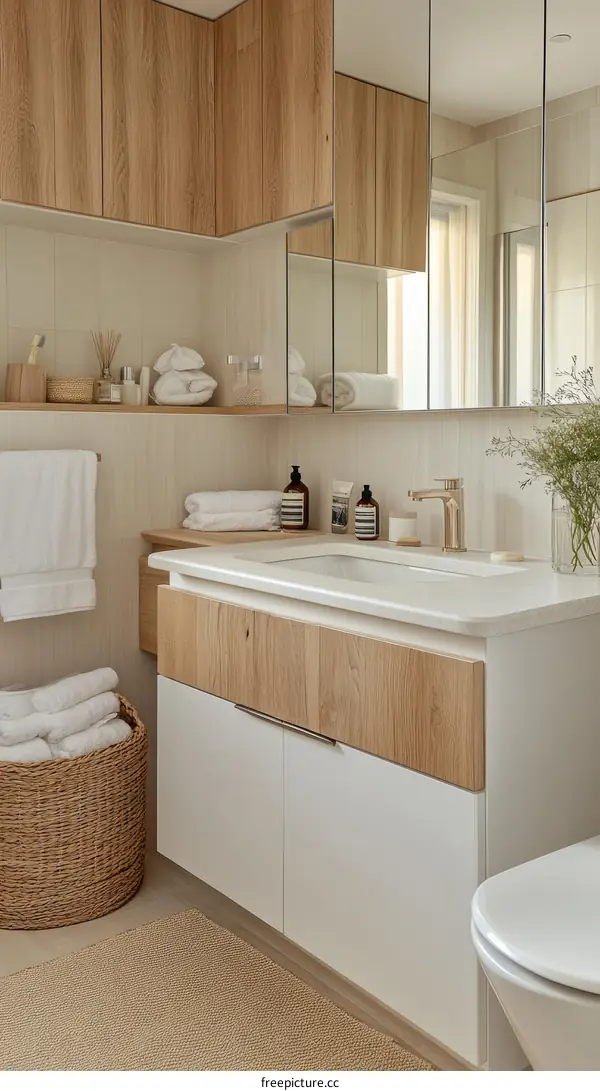 Modern Minimalist Beige Bathroom Vanity