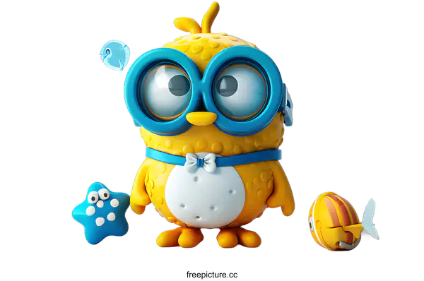 [Transparent Background PNG]A cute yellow bird wearing blue goggles and a bow tie