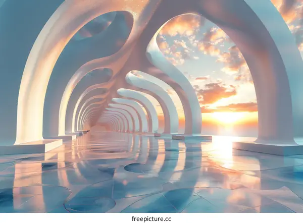 Futuristic Tunnel with Sunset Sky