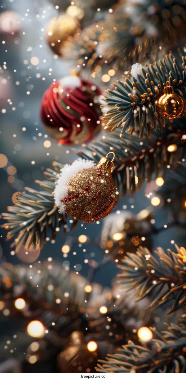 Christmas Tree with Red and Gold Ornaments