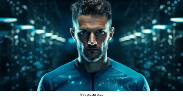 Portrait of a male soccer player looking at the camera with a serious expression on his face