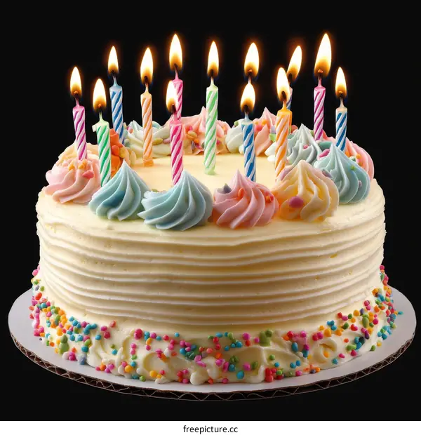 Delicious Birthday Cake with Colorful Candles