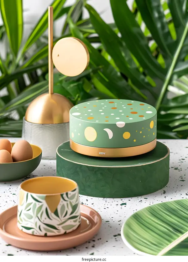 Green and Gold Decorative Music Box with Stars and Moons