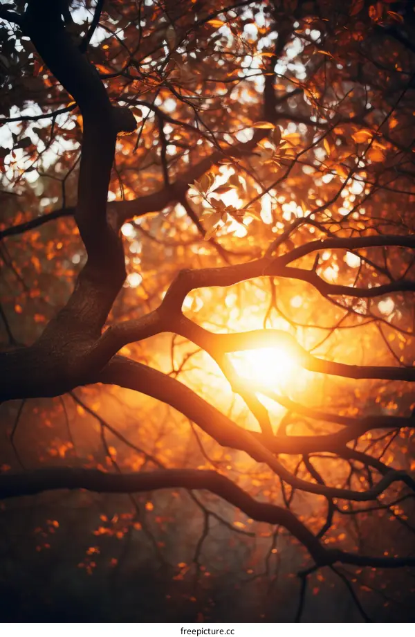 Sunlight shining through the branches of a tree