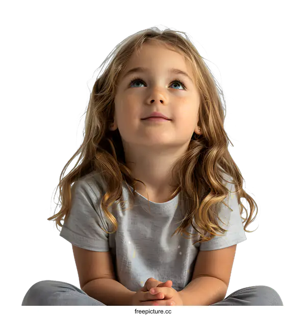 [Transparent Background PNG]Little girl looking up with wonder in her eyes