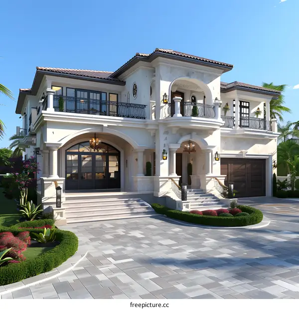 Modern Mediterranean Style Two Story Home Exterior Design