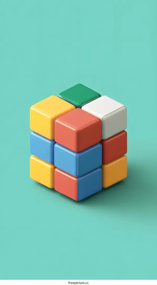 Abstract Colorful Blocks Cube on Turquoise Background