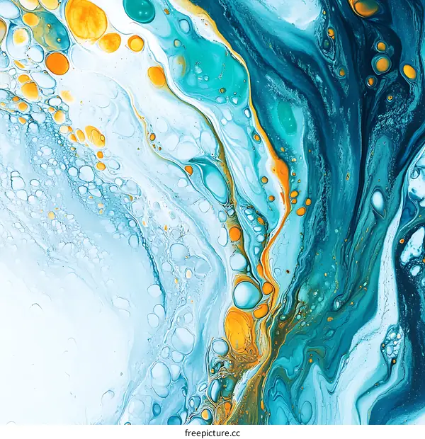 Abstract Fluid Art Painting with Blue, Yellow and White Colors