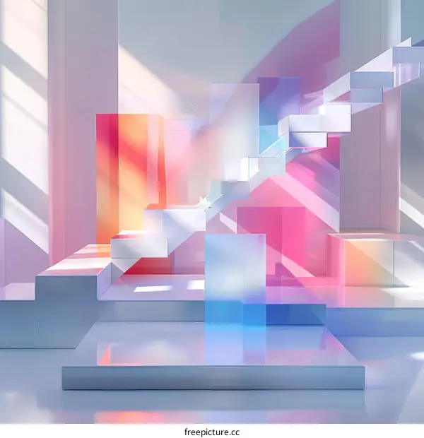 Abstract Geometric Shapes in Pink and Blue on White Background