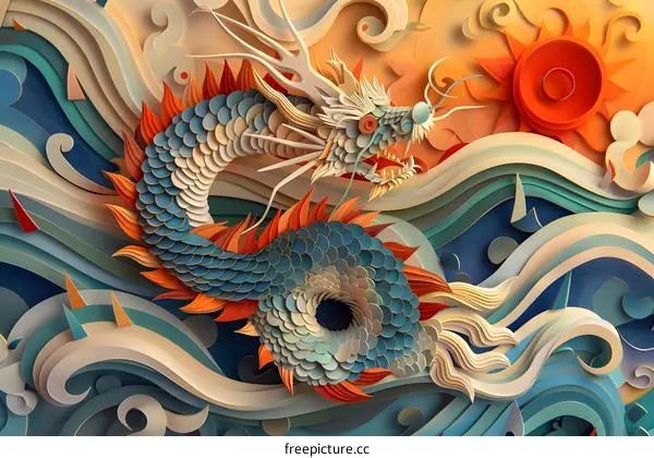 Paper Cut Dragon in the Clouds