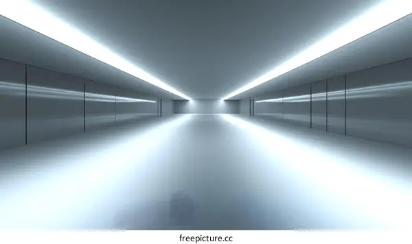 Futuristic White and Gray Corridor with Bright Lights