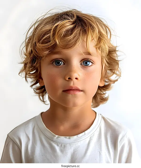 Portrait of a boy with blond hair and blue eyes