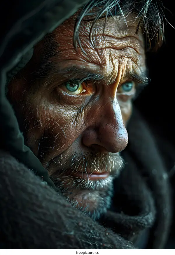 Portrait of an old man with blue eyes