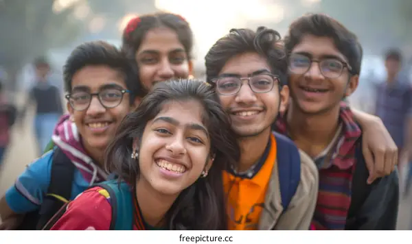 Portrait of a group of happy Indian teenage friends
