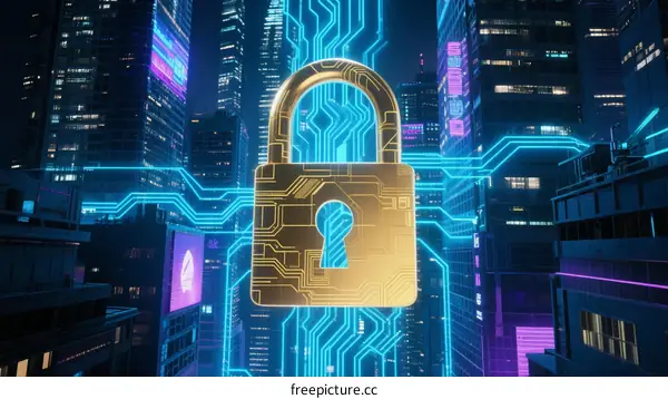 Smart City Security with Digital Padlock in Urban Background