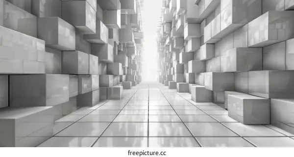 Futuristic Sci-Fi White 3D Cubes Tunnel
