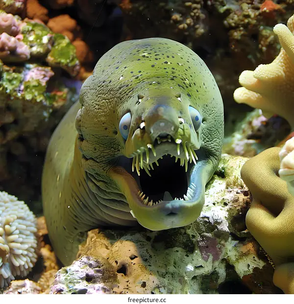 Green Moray Eel with Open Mouth