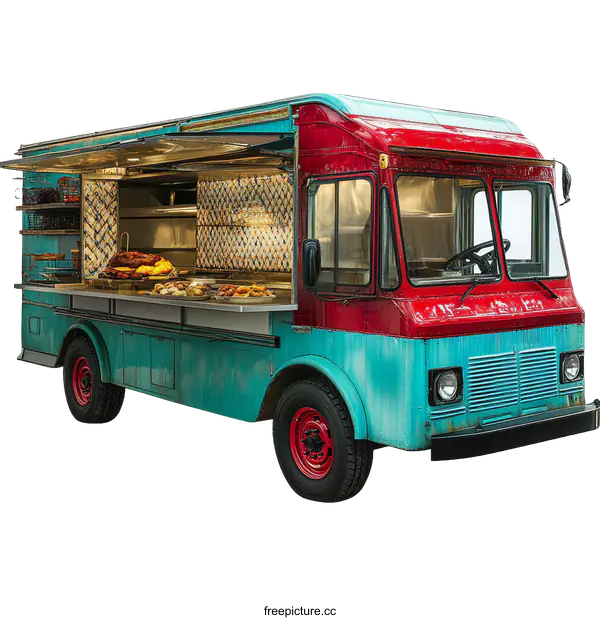 [Transparent Background PNG]Vintage Food Truck with Colorful Design