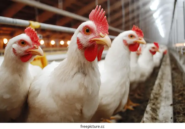 White Chickens in a Farm Coop