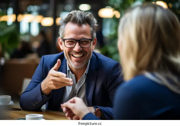 Businessman having a conversation with a blonde woman