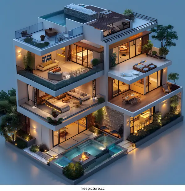 Three-story modern house