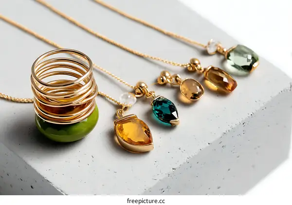 Gold Jewelry Display with Gemstones