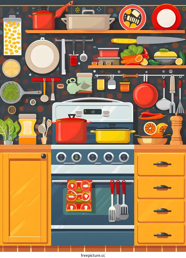 Kitchen Interior Design with Stove and Cabinets