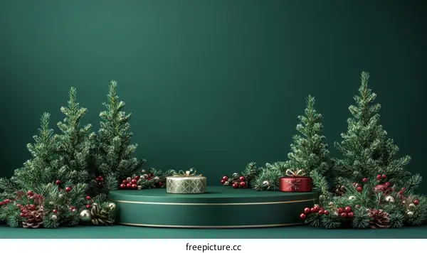 Christmas Scene with Gift Boxes and Trees