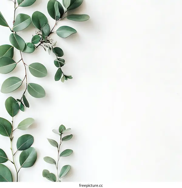 Green Leaves on a White Background